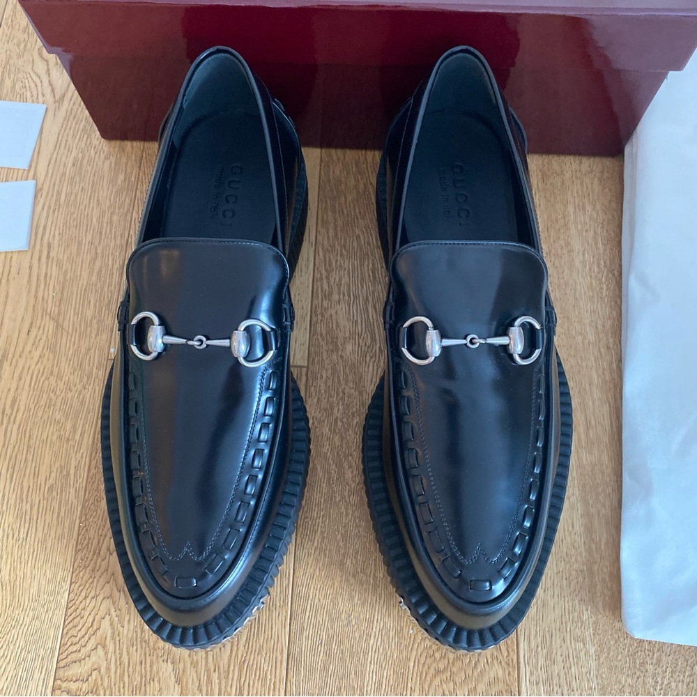 Gucci Magnum Black Leather Men's Platform Loafers Ancora Horsebit Creeper 9.5 EU - Picture 3 of 9